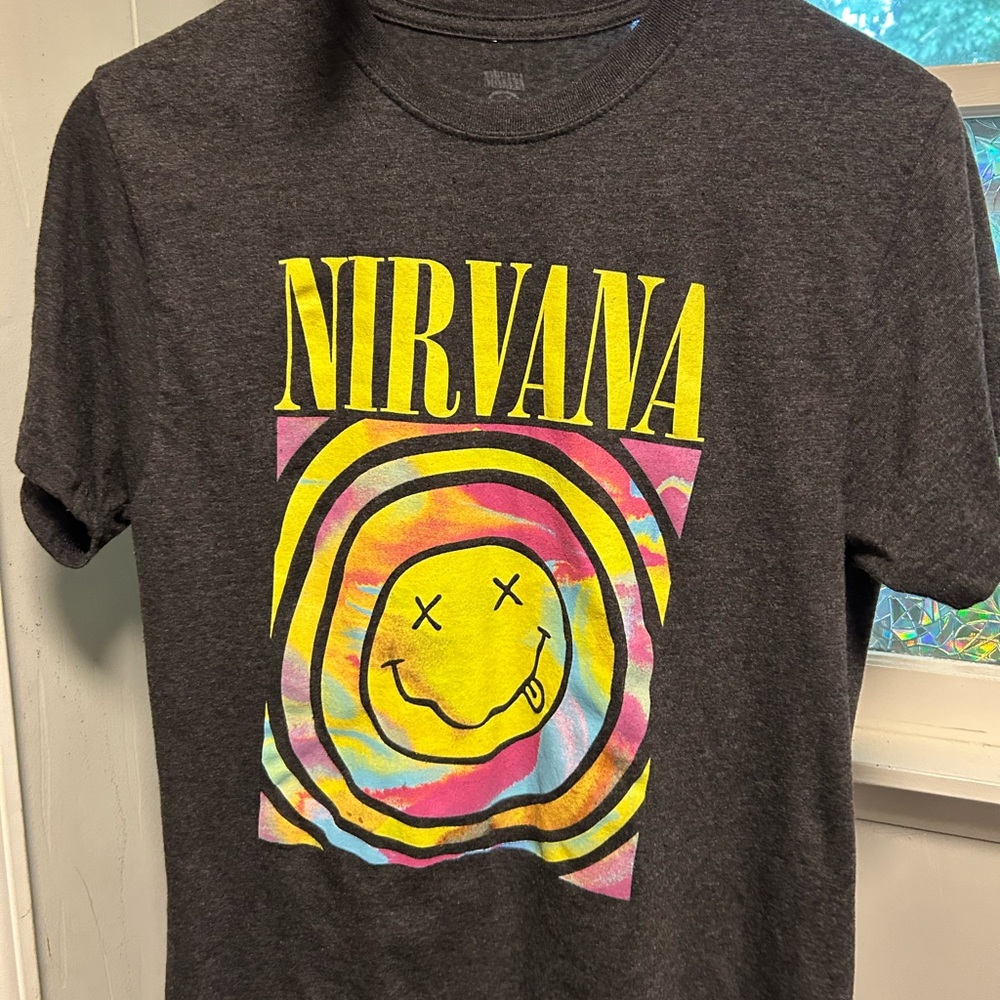 Nirvana - Tie Dye Swirl Smiley Face Logo - Size Large
